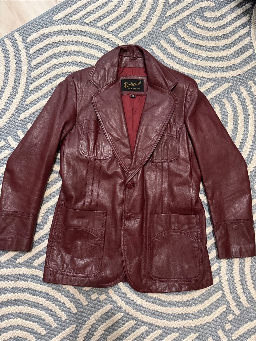 Vintage 70s Penthouse Oxblood Genuine Leather Blazer Jacket Unisex 42